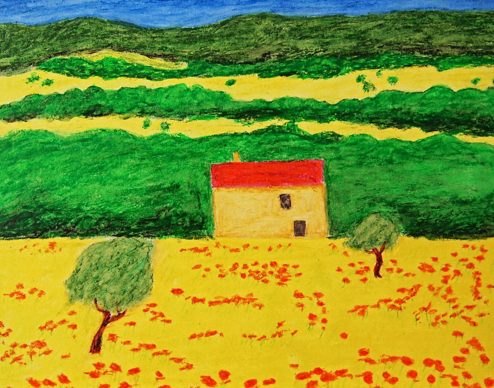 French Farm Shed & Field of Red Poppies